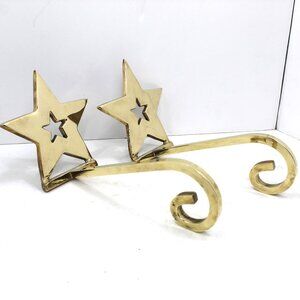 Vintage Solid Brass Christmas STAR Stocking Holders Long Arm Gold Finish Heavy